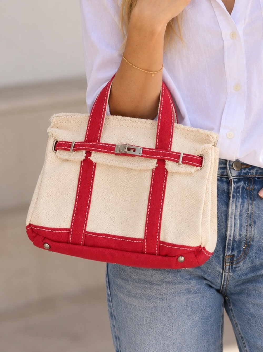 NWT - Mini Boatkin Tote Bag - Red and Cream